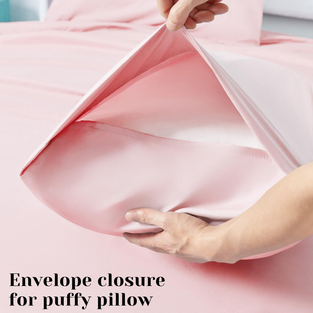 Bysure 4 Pieces Bed Sheets Set(Twin, Light Pink) - Super Soft 1800 Thread Count 100% Microfiber Sheets With Deep Pockets, Wrinkl