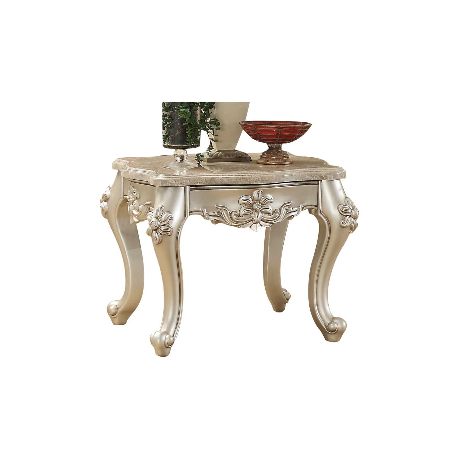 ACME Furniture Marble Top End Table with Wood Legs