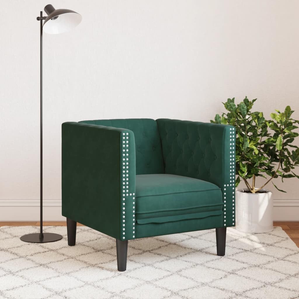 vidaXL Chesterfield Sofa Chair - Dark Green Velvet Upholstered Armchair with Sturdy Legs for Living Room - 28"x29.3"x27.8"