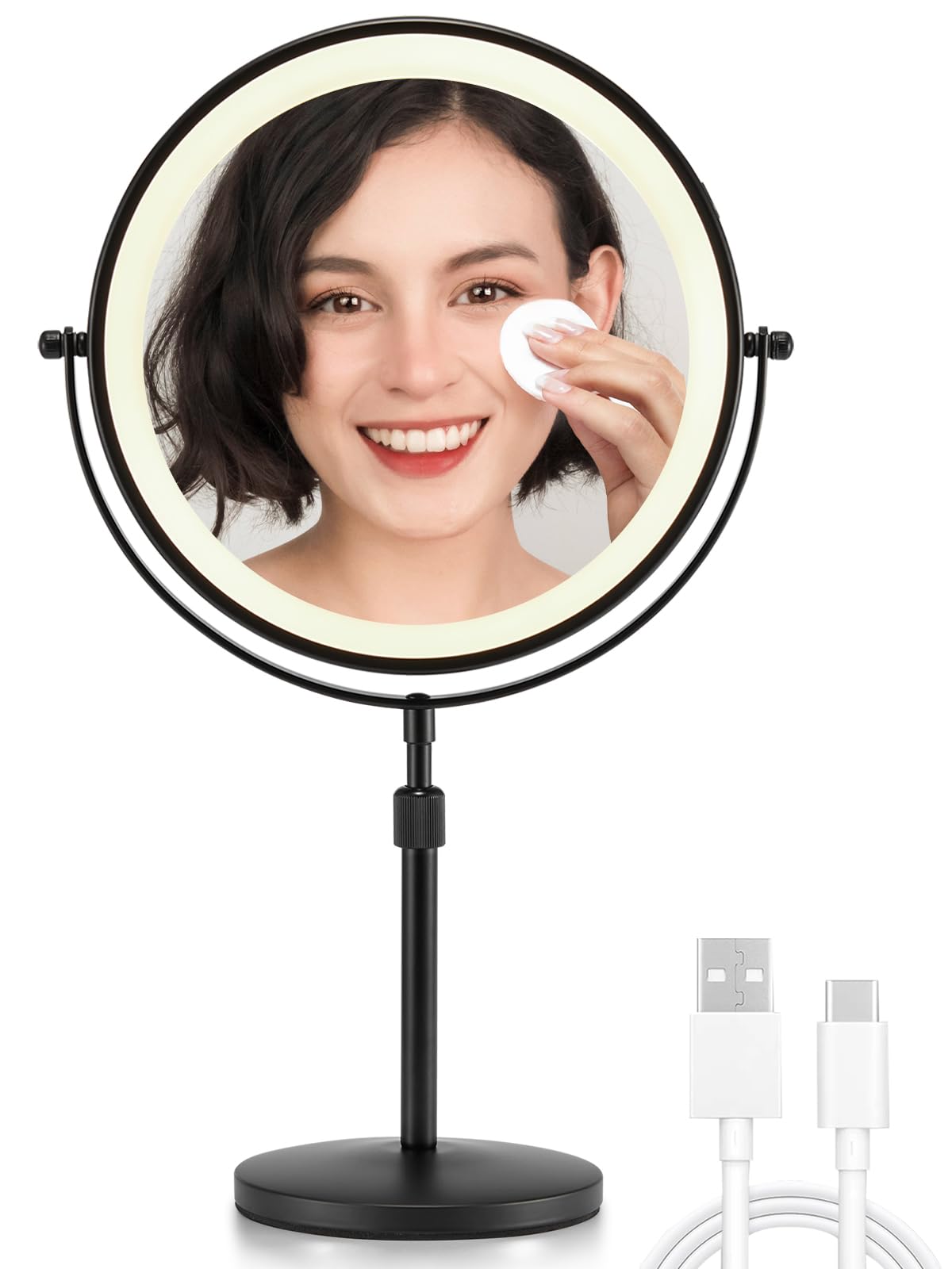 Omiro 3X/10X Magnifying Makeup Mirror With Lights, 8.5 Inches Double Sided Swivelfree Vanity Mirror With Heightadjustable Stan