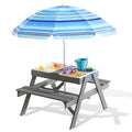 Beright 3-In-1 Kids Picnic Table, Play Sand And Water Sensory Table With Height Adjustable Umbrella & Removable Tabletop, Kids W