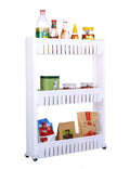 VENJA (LABEL) Plastic 3 Layer Slim Side Space Saving Storage Organizer Rack Shelf with Wheels for Kitchen, Bedroom, Bathroom, Li