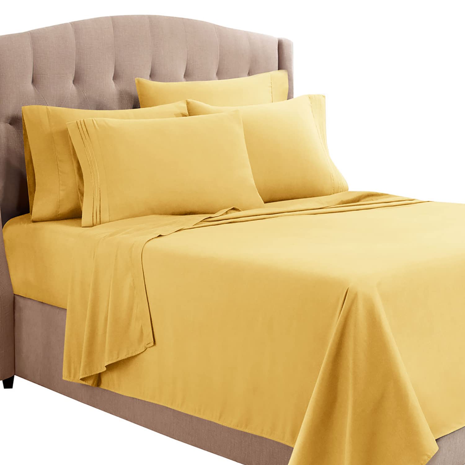 Clara Clark Queen Sheets, 6 Piece Set - Hotel Luxury Sheets For Queen Size Bed, Super Soft Bedding Sheets & Pillowcases, Queen Size Sheets, Camel Gold