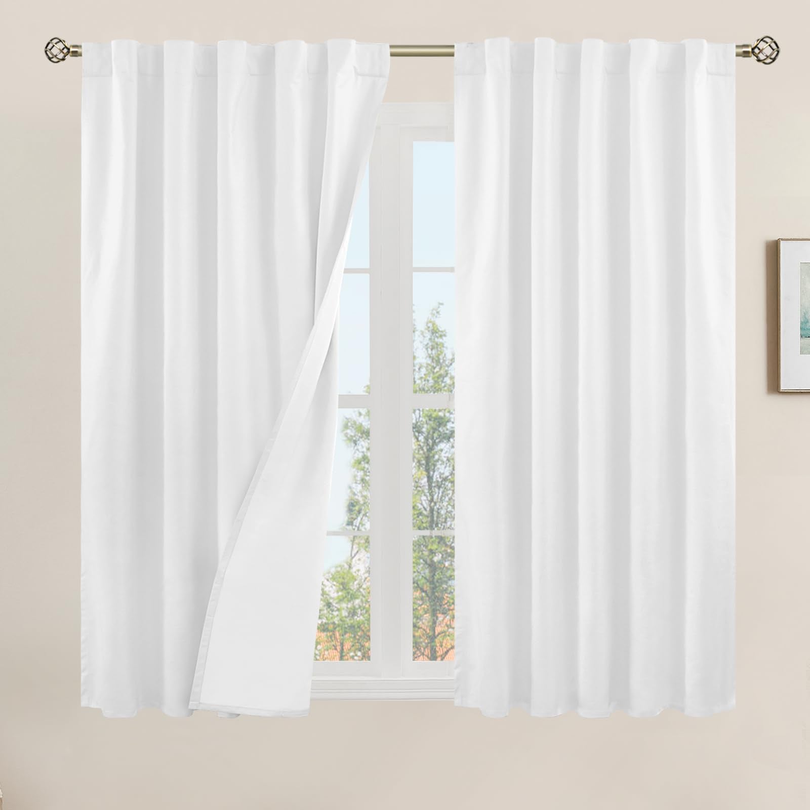 LAMIT 100% Blackout Linen Curtains 54 Inch Length, Linen Textured Thermal Curtains Back Tab and Rod Pocket Neutral Panels with W