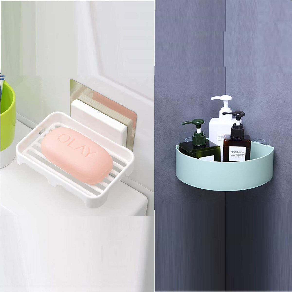 SHOPITECH Bathroom Shelf Wall Mounted Bathroom Kitchen No Drill Storage Rack Super Adhesive Bathroom Rack Shelf (1 Corner Shelf