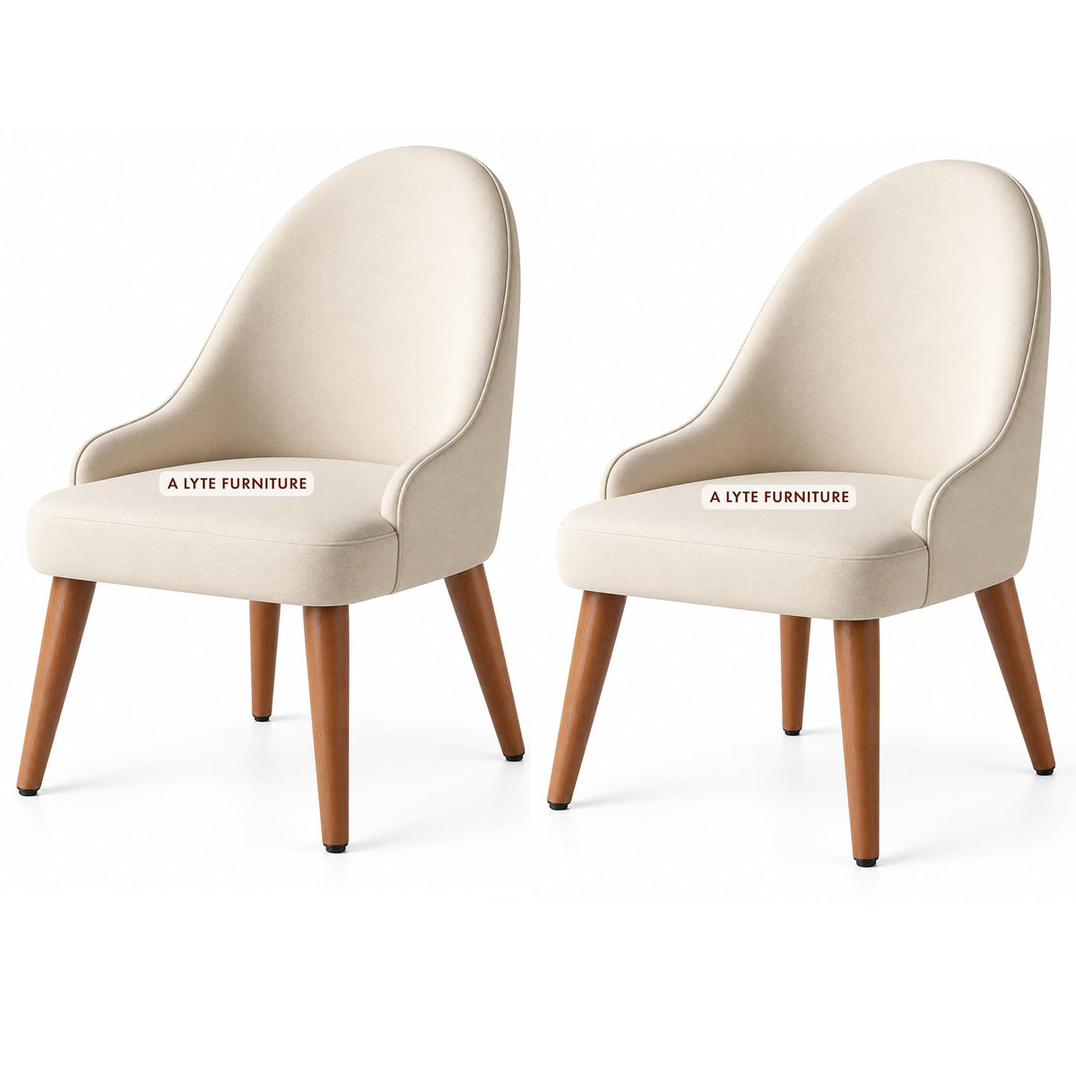A Lyte Furniture Set Of 2 Dining Chairs For Home, Sheesham Wood Legs, Bookley Fabric Upholstered Arm Chairs, White, Flexible Ply