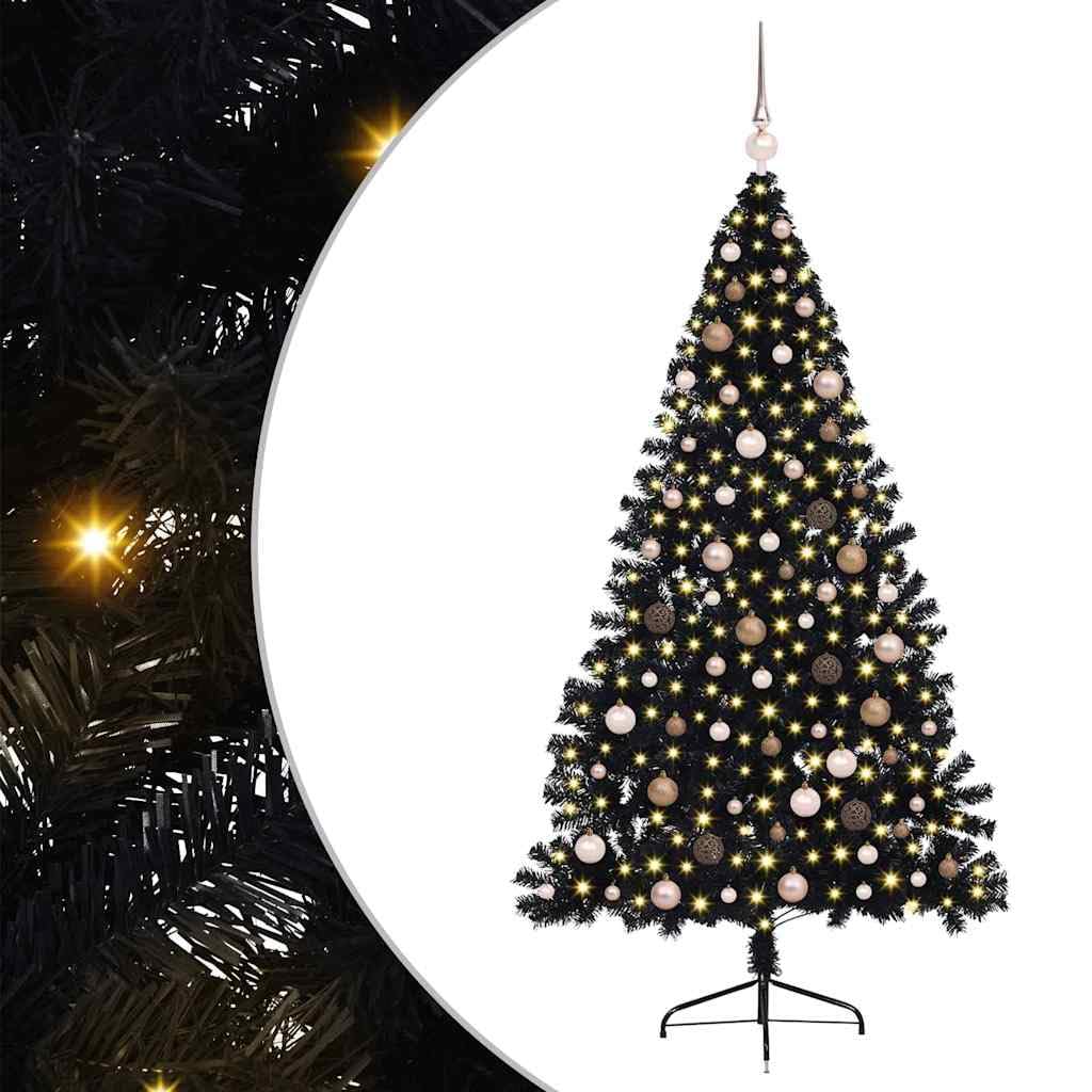 vidaXL Artificial Prelit Christmas Tree with 300 LEDs Black 82.7inch PVC