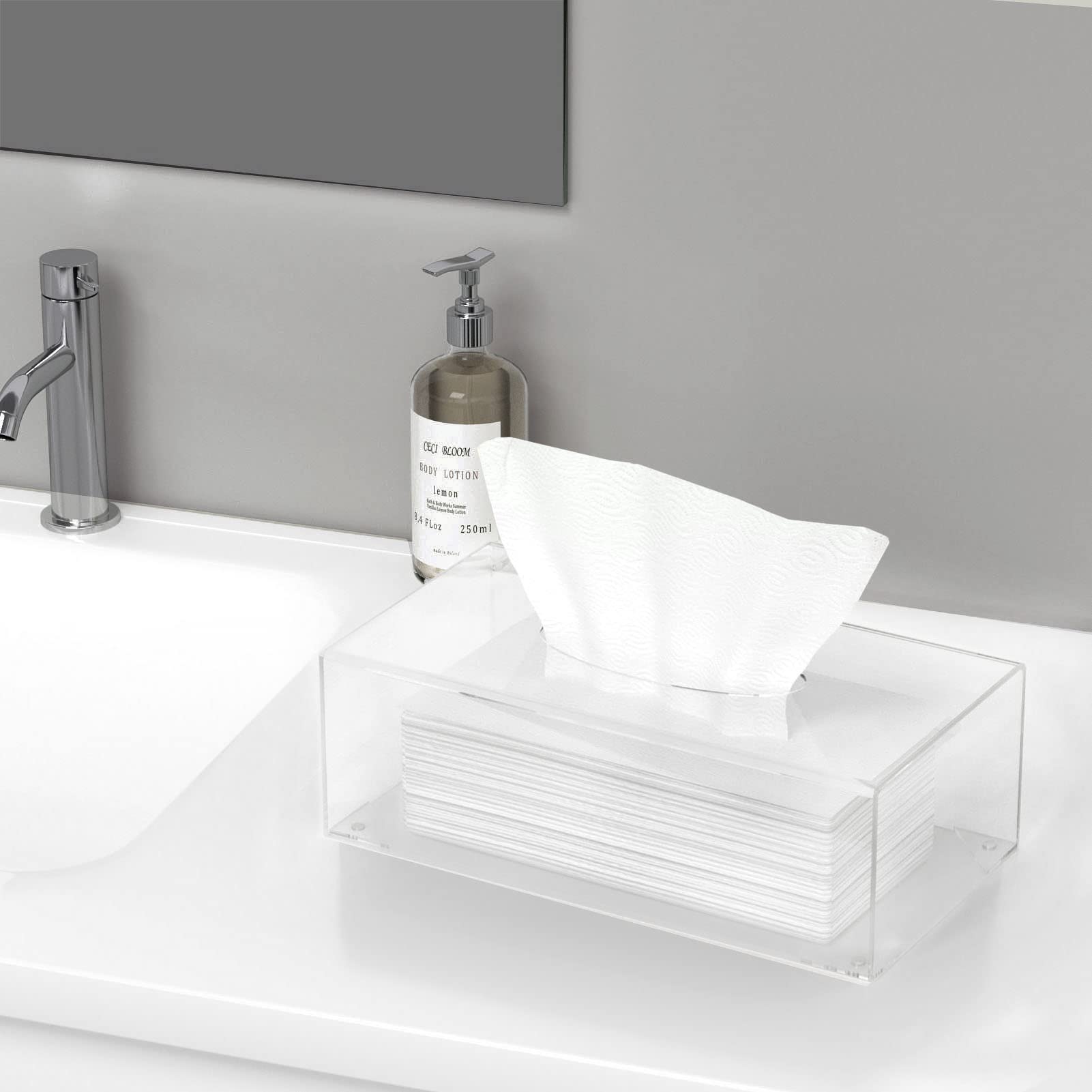 Hblife Tissue Dispenser Box Cover Rectangular Clear Acrylic Mask Case Holder With Magnetic Bottom, Dryer Sheet Holder For Car, B