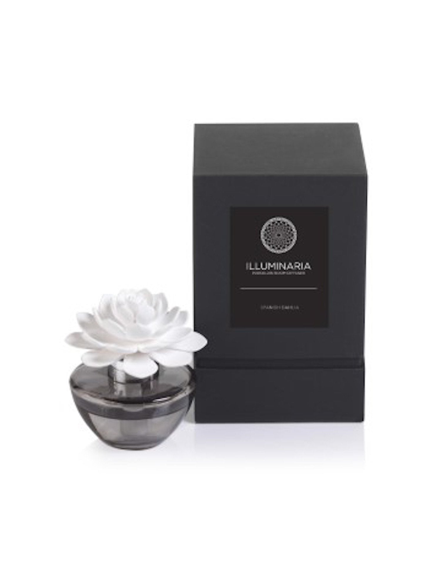Zodax Illuminaria Porcelain Room Diffuser Gray Glass Bottle Spanish Dahlia