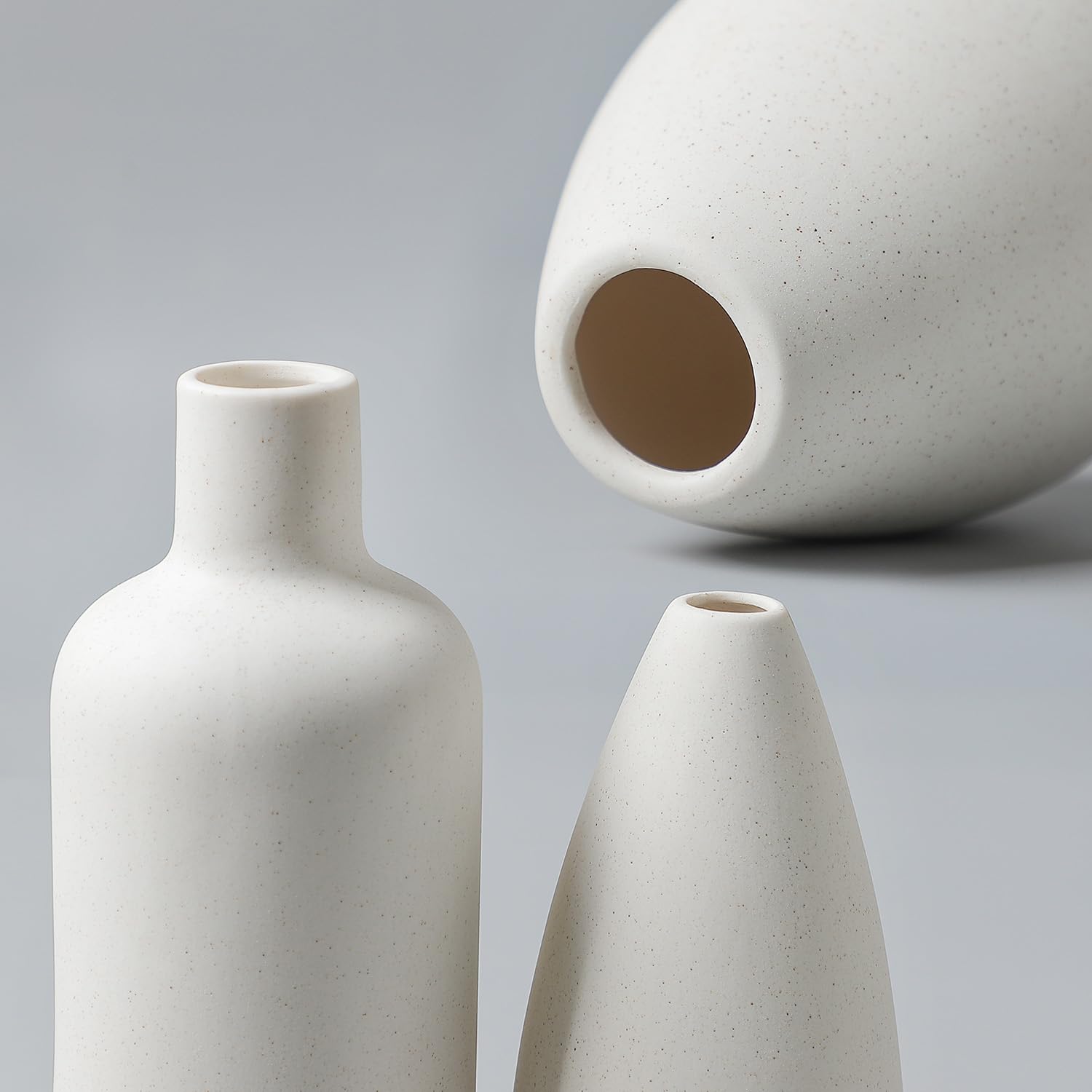 Cemabt White Ceramic Vase Set - 4 Small Vases For Flowers, Unique Flower Vases For Centerpieces, Decorative Modern Vases For Hom