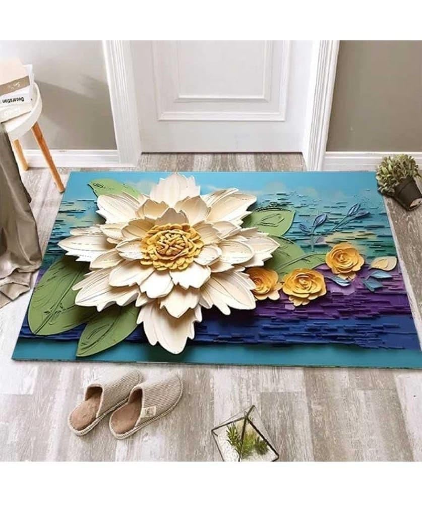AREONIXJA 5D Floral Bath Mat, AntiSlip Rubber Floor Rug, 48 x 36 cm, Quick Drying Bathroom Door Mat