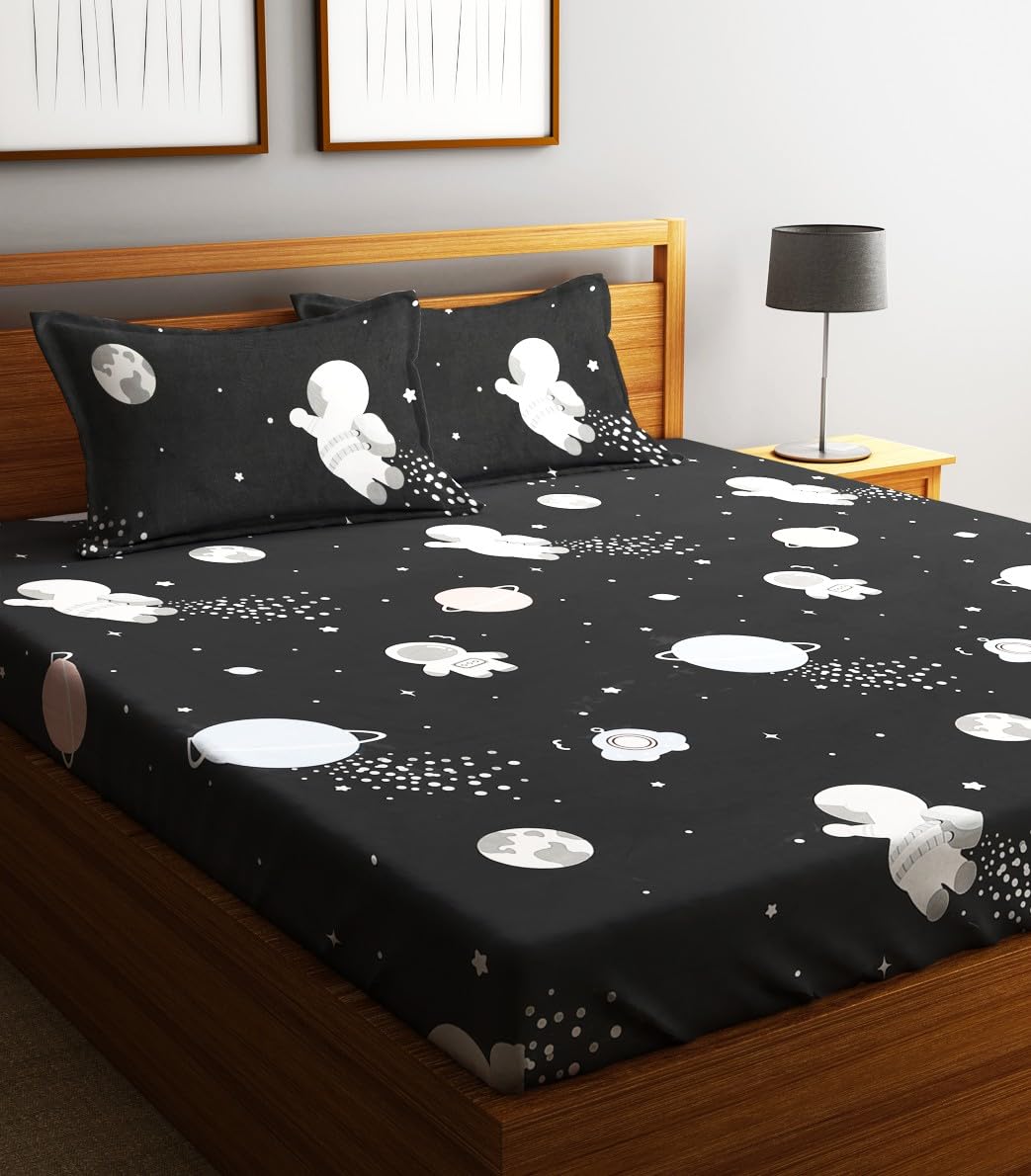Home Sizzler 210Tc Microfibre Space Explorer Double Bedsheet With 2 King Size Pillow Covers
