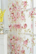 Kolachic Rod Pocket Top Rose Floral Sheer Voile Curtain, Pink Flower Tulle Transparent Window Treatment for Living Room Bedroom 