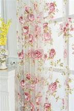 Kolachic Rod Pocket Top Rose Floral Sheer Voile Curtain, Pink Flower Tulle Transparent Window Treatment for Living Room Bedroom 