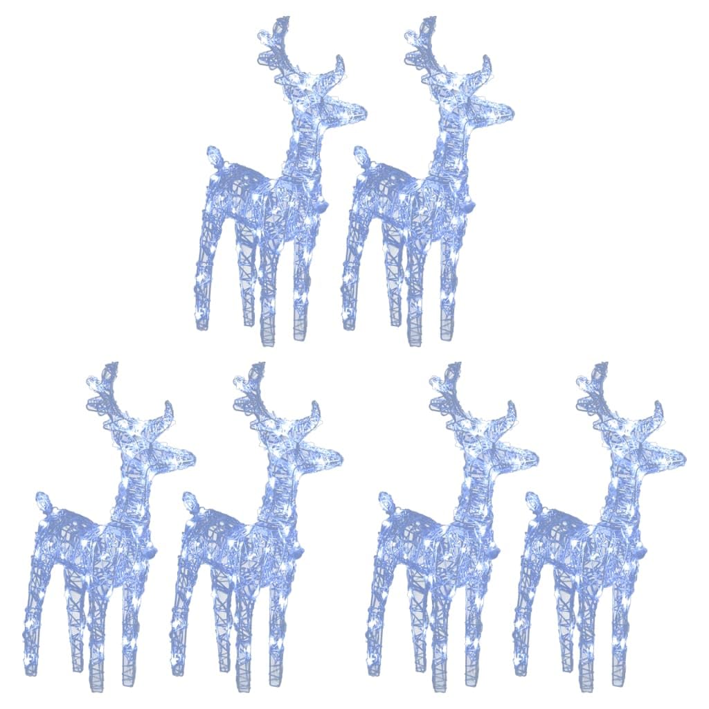vidaXL 6 Acrylic Christmas Reindeers with Energy-Saving Cold White LED Lights, Weather-Resistant Outdoor Decoration, Multiple Lighting Effects and Easy Assembly
