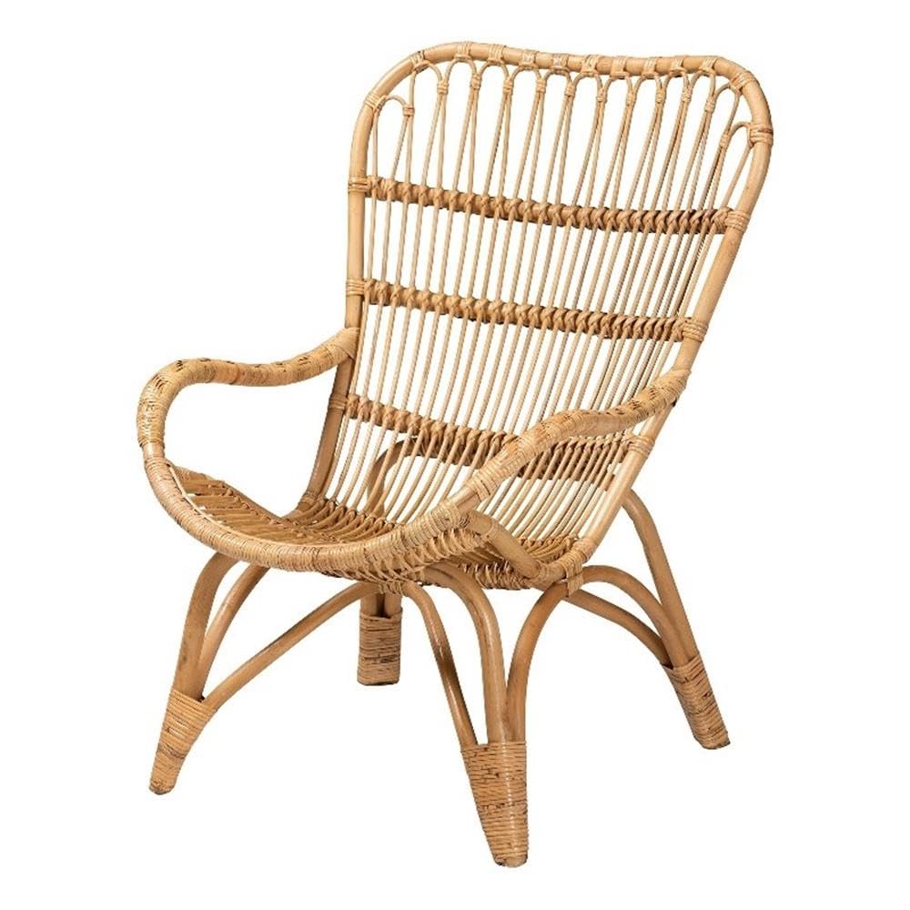 Baxton Studio Earvin Modern Bohemian Natural Brown Rattan Armchair
