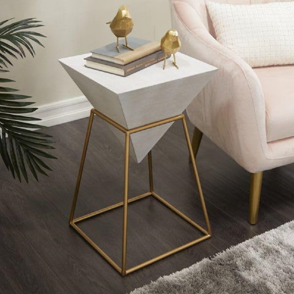 Furnifox Iron And Mdf Wood End Tables Pyramid Shaped Coffee Table Accent Table Living & Bed Room Decor Night Stand Table Bed Sid
