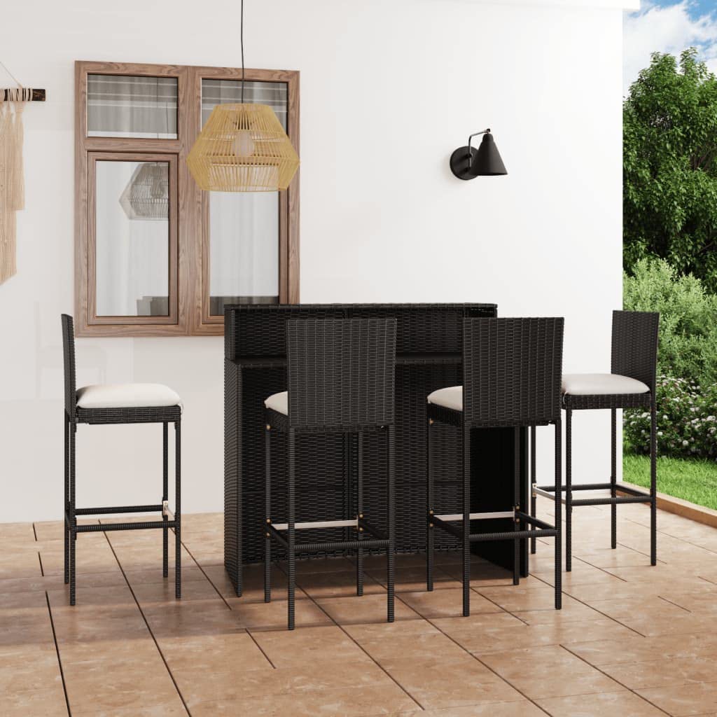 vidaXL Patio Bar Set with Cushions 5 Piece Garden Outdoor Pub Balcony Backyard Terrace Bistro Dining Table Stool Chair Furniture Black