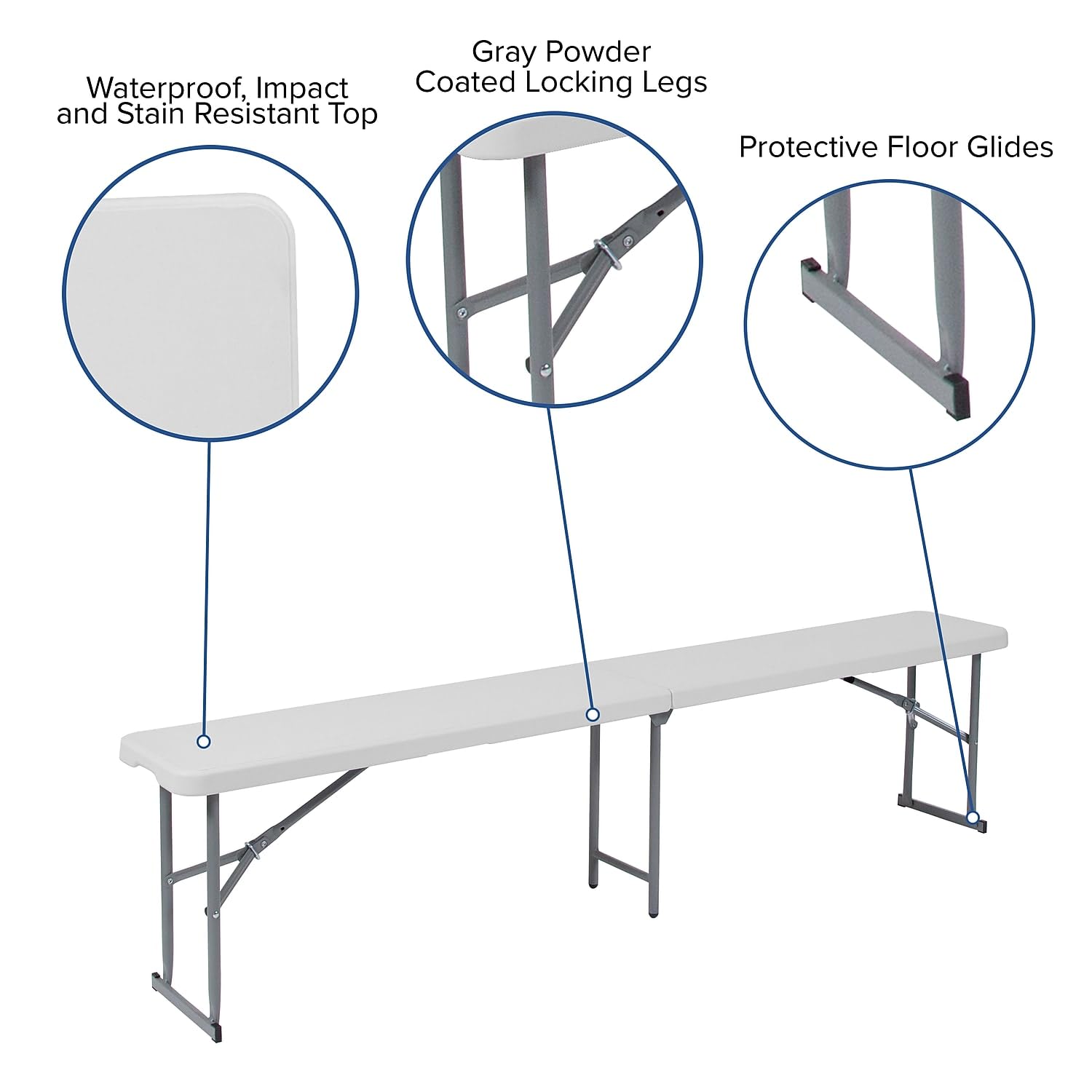 Flash Furniture Talbott 10.25''W x 71''L Bi-Fold Granite White Plastic Bench with Carrying Handle