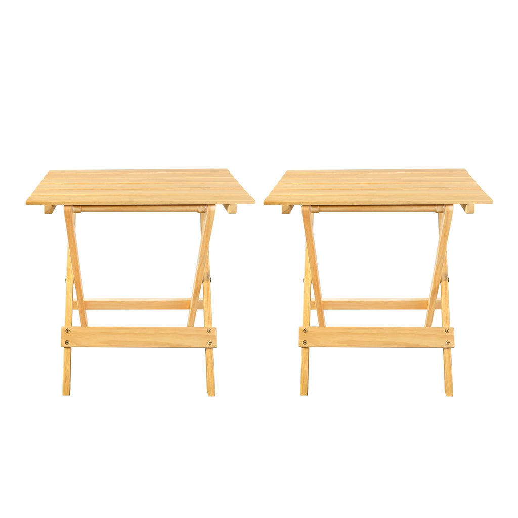 Casual Home 2-Piece Set Solid Wood Portable Folding Side Table, Plant Stand, Natural