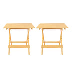 Casual Home 2-Piece Set Solid Wood Portable Folding Side Table, Plant Stand, Natural