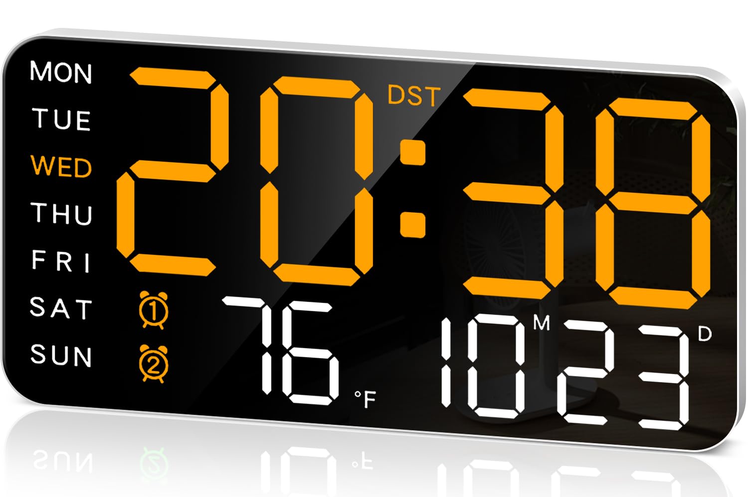 MASHI 8.4Large Digital Wall Clock, Led Alarm Clock with Big Digits, Date, Temperature, DST, Modern Decor Design for Desk,5-Lev