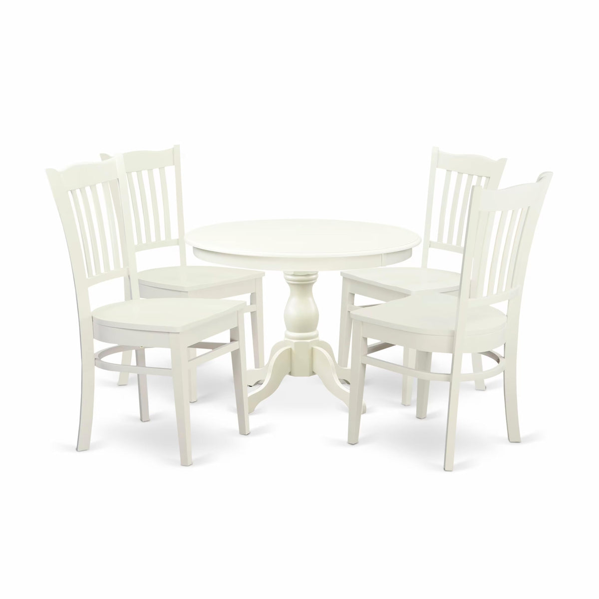 East West Furniture HBGR5-LWH-W 5 Piece Kitchen Table & Chairs Set Includes a Round Dining Room Table with Pedestal and 4 Dining Chairs, 42x42 Inch, Linen White