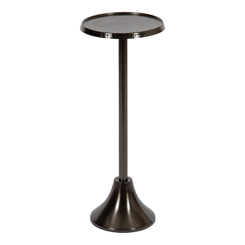 Kate And Laurel Sanzo Modern Pedestal Side Table, 9 X 9 X 23, Pewter, Decorative End Table With Hammered Tabletop