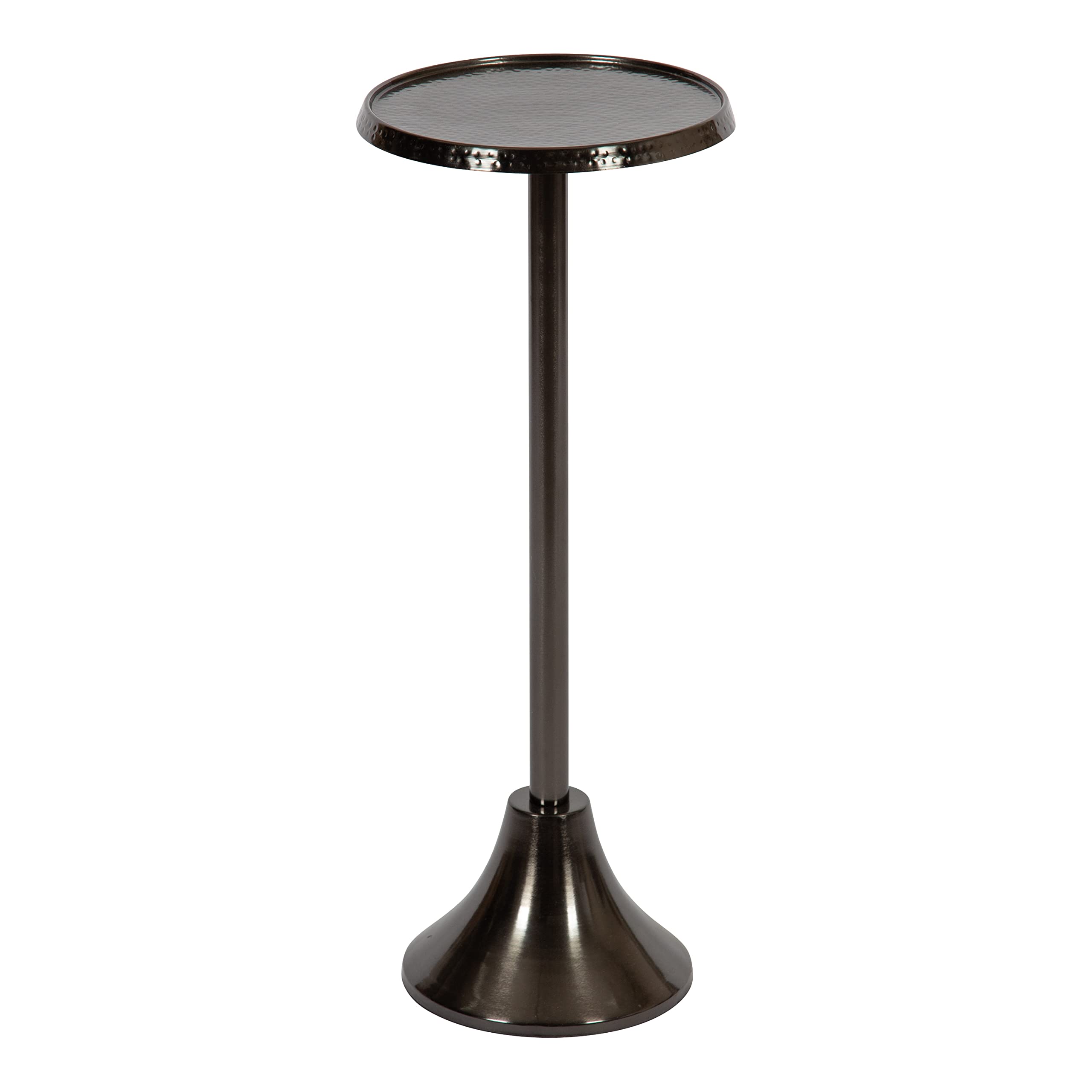 Kate And Laurel Sanzo Modern Pedestal Side Table, 9 X 9 X 23, Pewter, Decorative End Table With Hammered Tabletop