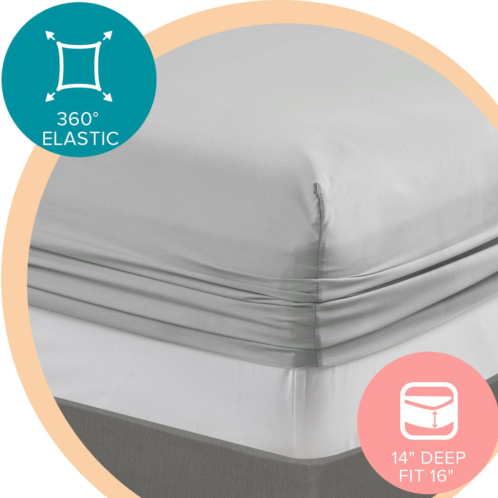 Comfort Spaces Coolmax Moisture Wicking Sheet Set Soft, Fade Resistant, All Elastic Deep Pocket Fits Up To 16' Mattress - Warm Weather Cooling Sheets For Night Sweats, Twin Xl, Grey, 3 Piece