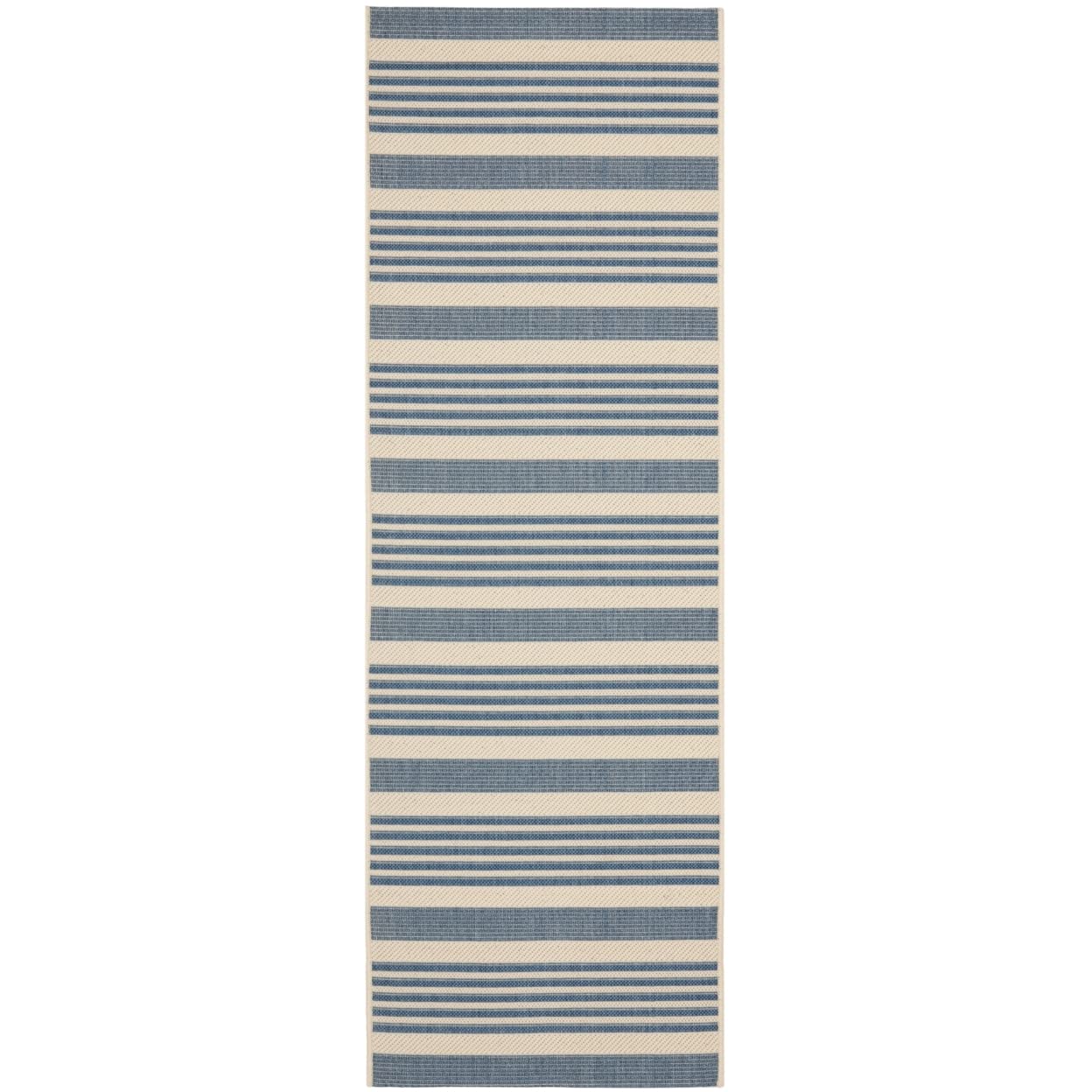 SAFAVIEH Courtyard Collection Runner Rug - 2'3' x 16', Beige & Blue, Non-Shedding & Easy Care, Indoor/Outdoor & Washable-Ideal f