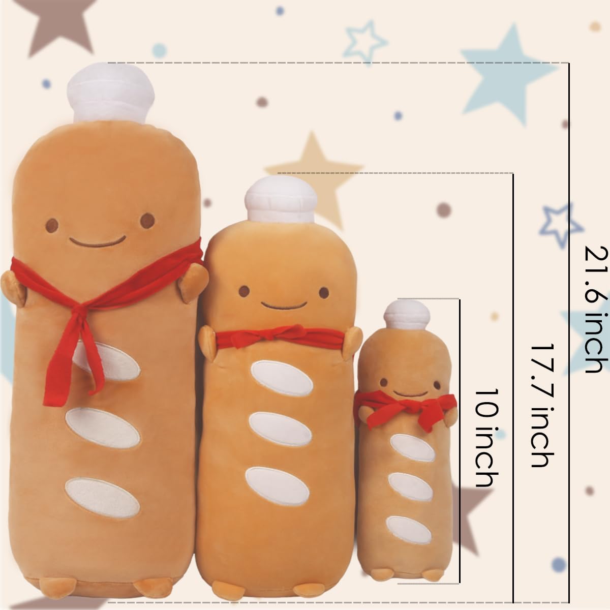 Arelux Funny 21.6In Toast Baguette Pillow,French Baguette Shape Plush Hugging Pillow With Red Scarf,Soft Toast Food Sofa Cushion