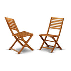East West Furniture Marion 3 Piece Outdoor Conversation Bistro Set Contains a Round Acacia Wood Coffee Table and 2 Folding Side Chairs, 30x30 Inch, Natural Oil