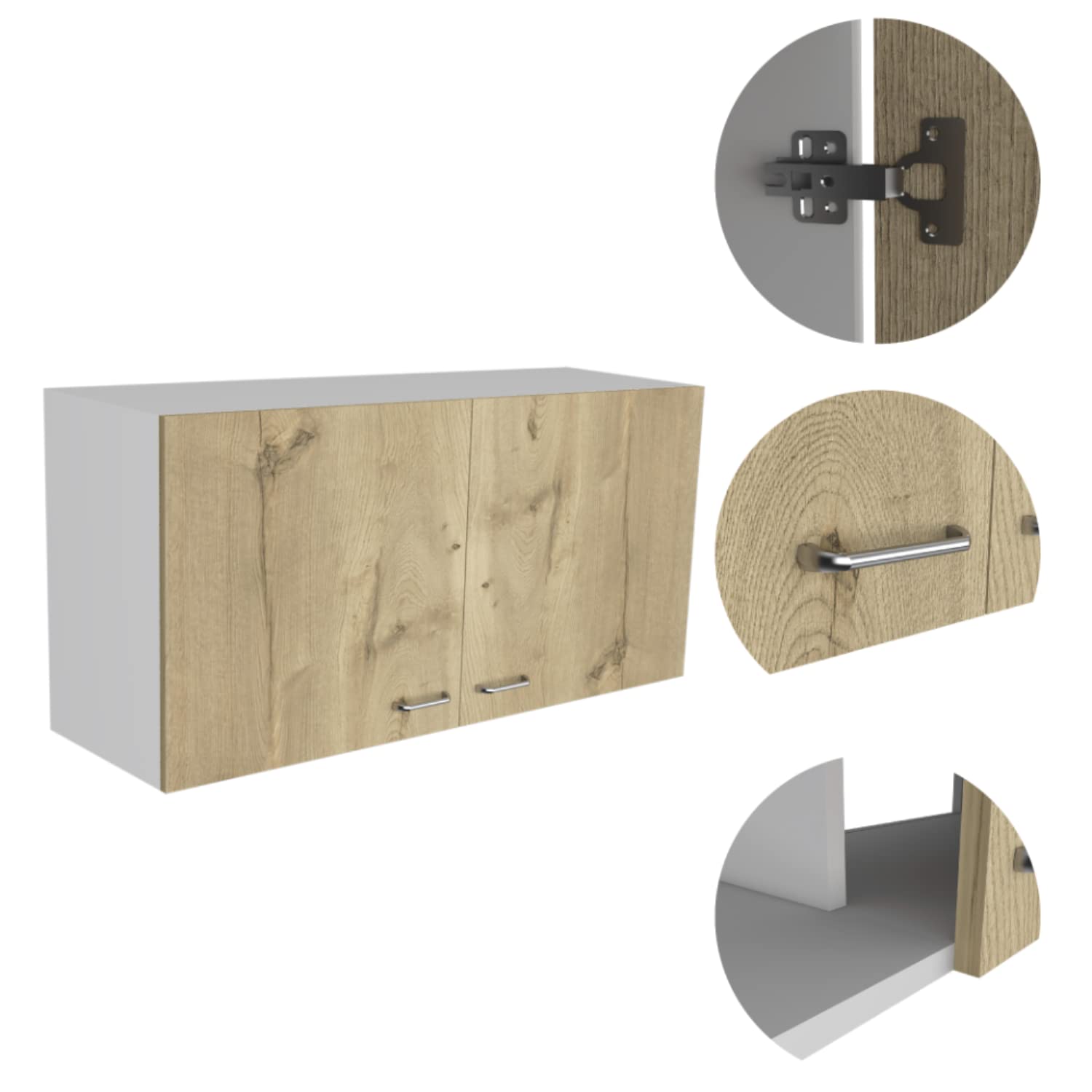 Salento Double Door Wall Cabinet with 2 Inner Shelves, White/Light Oak
