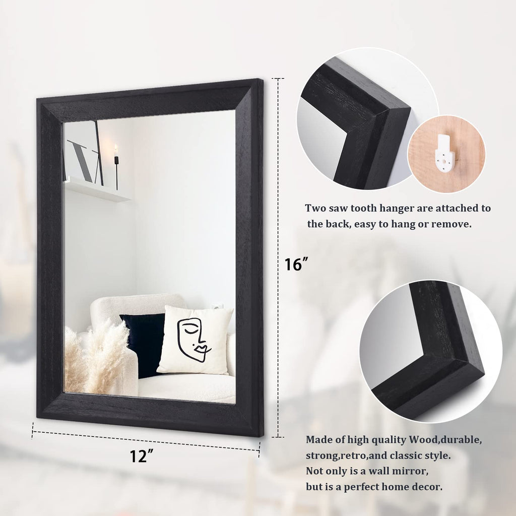 Aazzkang Wall Mirror Black Rectangle Mirrors For Wall With Wood Framed Decorative Hanging Mirror For Bedroom Bathroom Living Roo