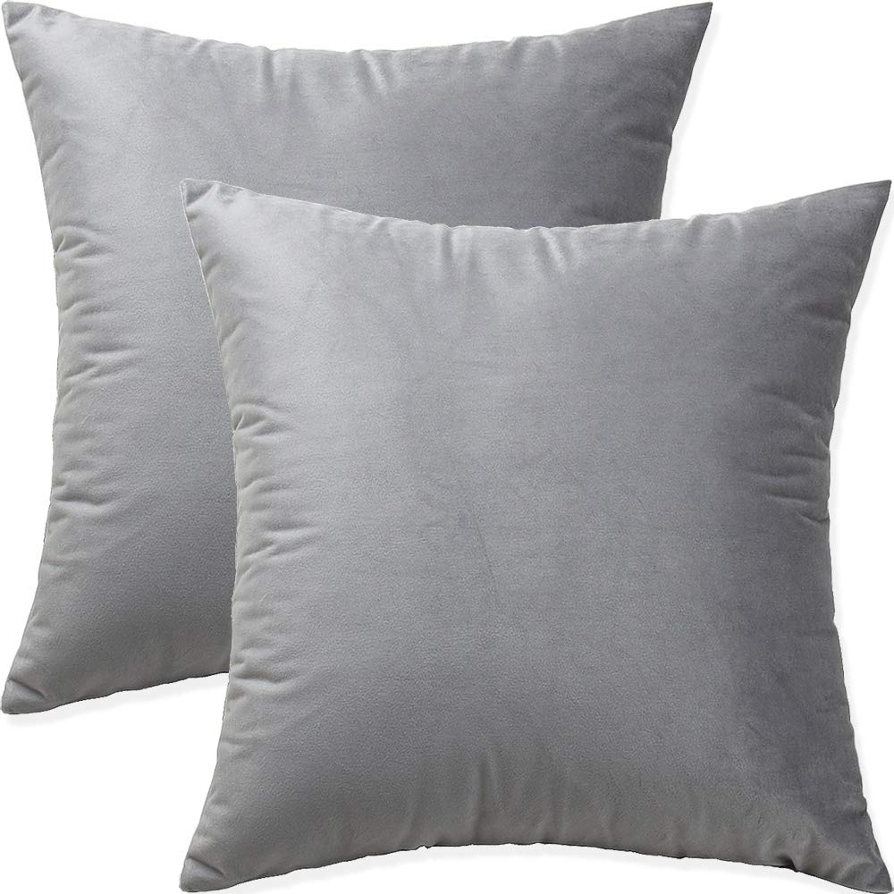 Artaimee Gray Throw Pillow Covers 18X18 Pack Of 2 Velvet Sofa Bed Couch Cushion Case 45X45