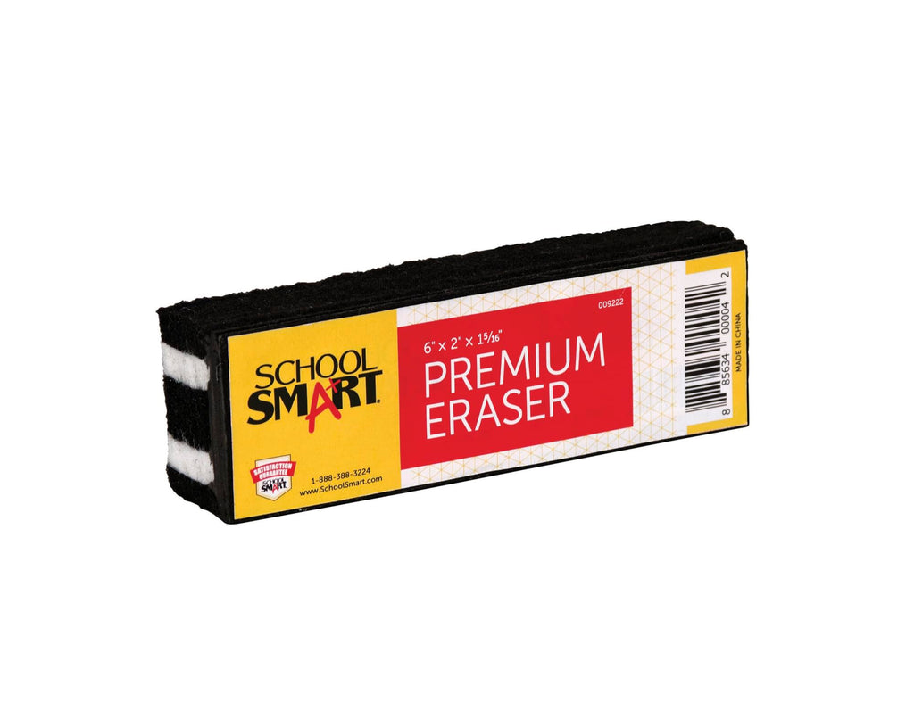 School Smart Premium Chalkboard Eraser, 6 X 2 X 1-5/16 Inches, Felt, Black/White