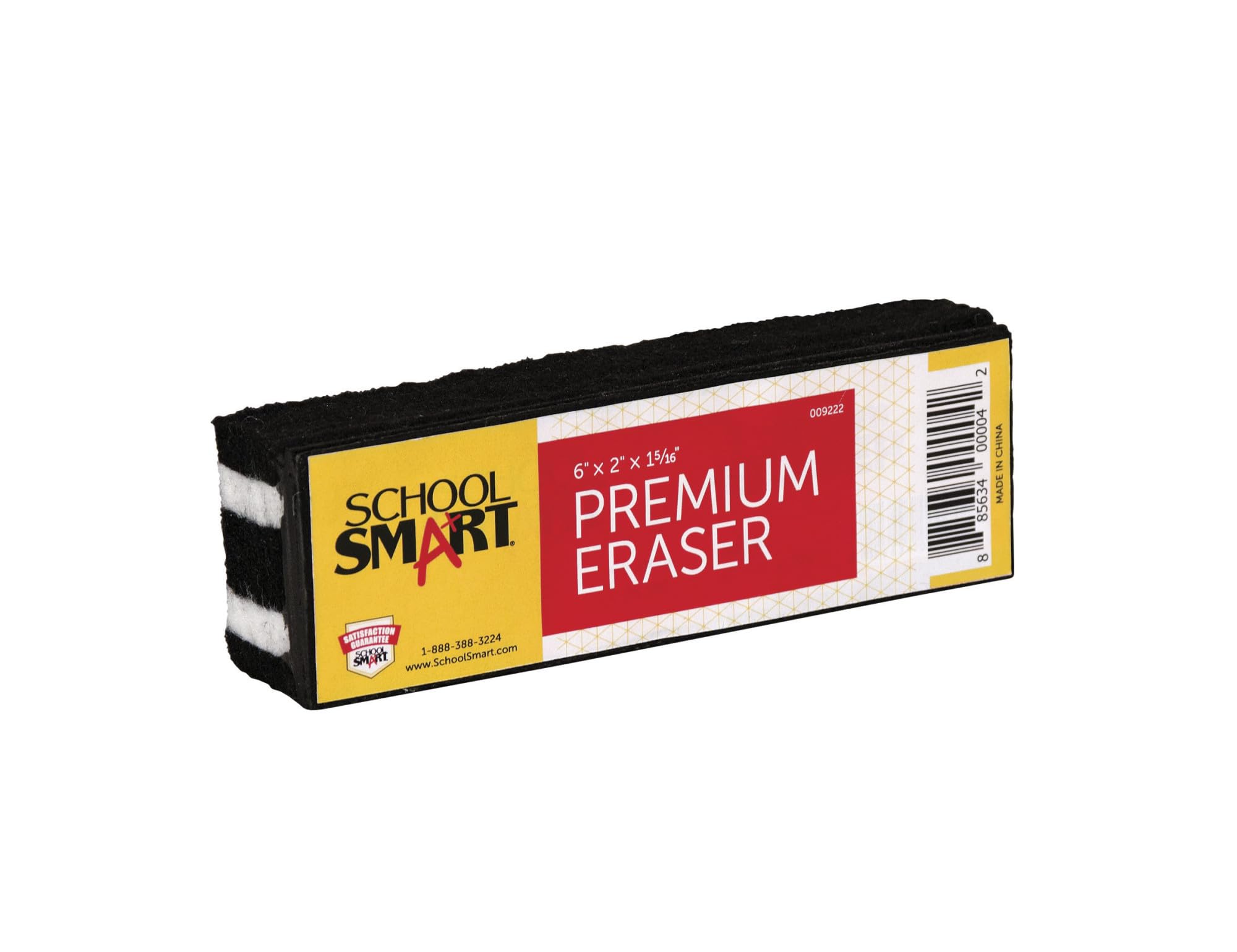 School Smart Premium Chalkboard Eraser, 6 X 2 X 1-5/16 Inches, Felt, Black/White