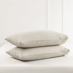 Moomee Bedding Pillowcases Pack Of 2 100% Washed Cotton Linen Like Textured Breathable Durable Soft Comfy (Cream Grey, Standard)