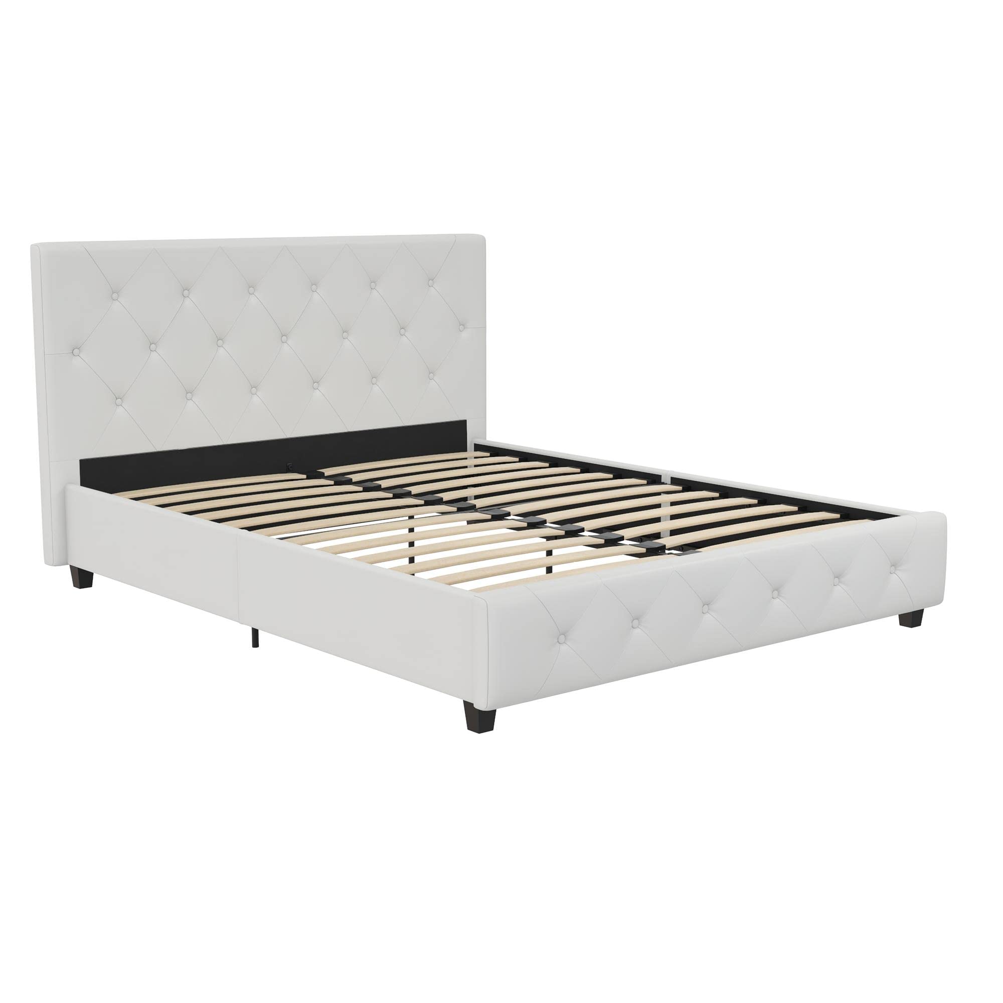DHP Dakota Upholstered Platform Bed Frame, Full, White