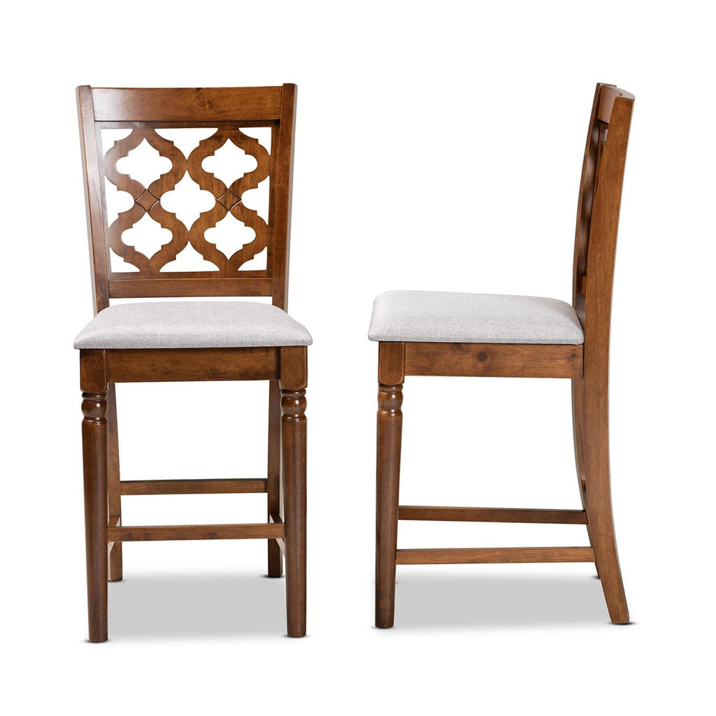 Baxton Studio Ramiro Modern and Contemporary Transitional Grey Fabric Upholstered and Walnut Brown Finished Wood 2-Piece Counter Stool Set