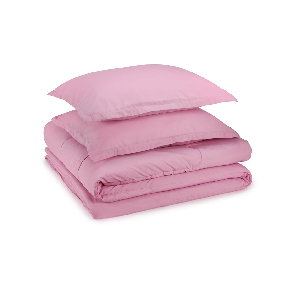 Amazon Basics 3 Piece Microfiber Kid'S Comforter And Pillow Sham Set, Full/Queen, Light Pink, Solid