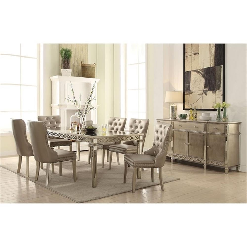 Acme Kacela Rectangular Wood Extendable Dining Table in Champagne and Mirrored