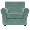 Znsayotx Luxury Velvet Chair Slipcovers With Arm 2 Piece Stretch Chair Covers For Living Room Thick Soft Armchair Slipcover Anti Slip Pet Friendly Furniture Protector (Pea Green),30'-47'(1 Cushion)