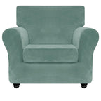 Znsayotx Luxury Velvet Chair Slipcovers With Arm 2 Piece Stretch Chair Covers For Living Room Thick Soft Armchair Slipcover Anti Slip Pet Friendly Furniture Protector (Pea Green),30'-47'(1 Cushion)