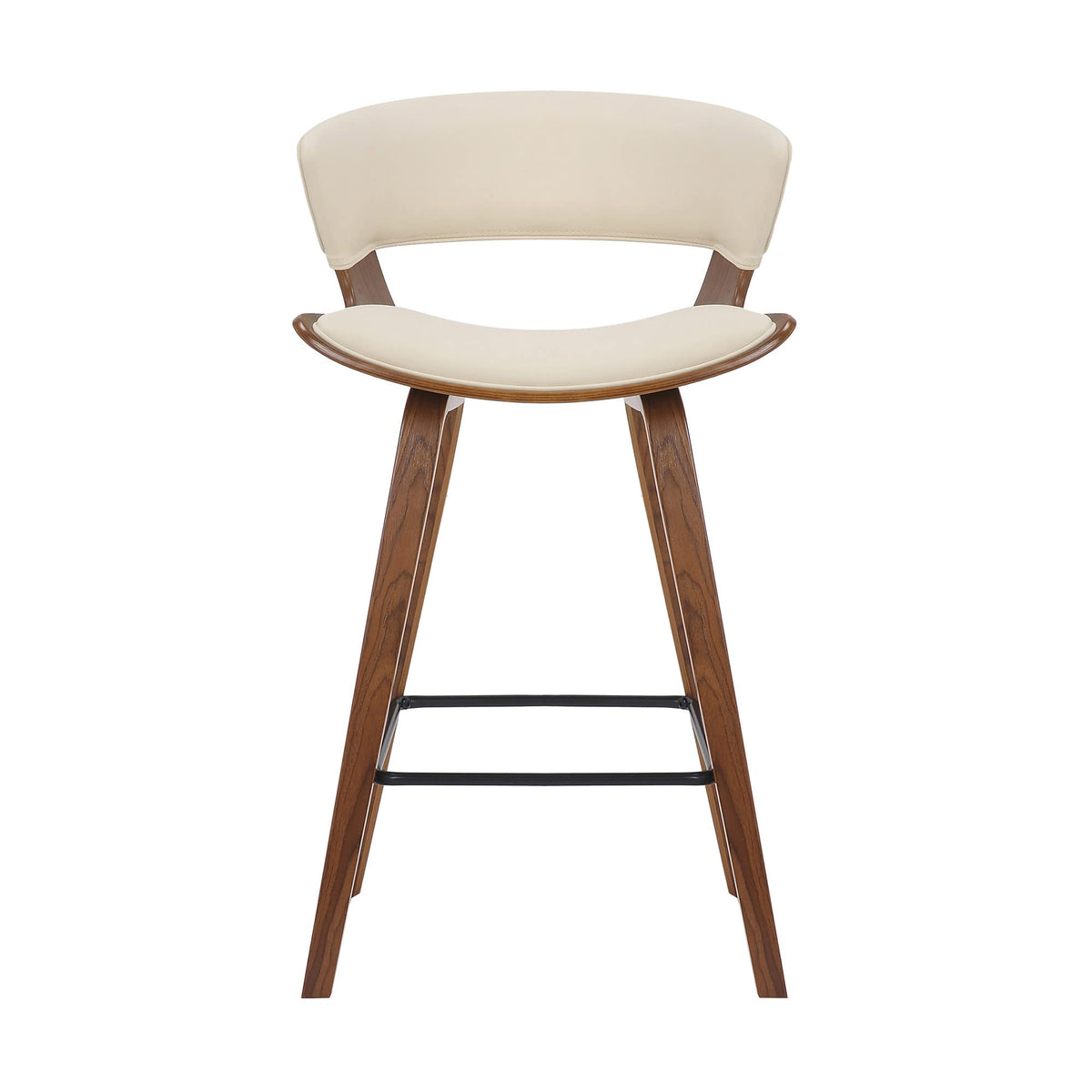 HomeRoots Metal, Wood, Faux Leather Cream Faux Leather and Wood Modern Bar Stool