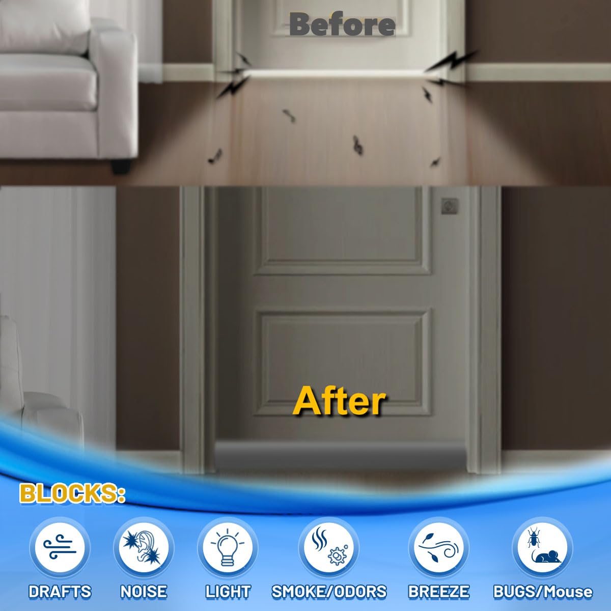 Maxtid Door Light Blocker Under Door Weather Stripping Room Essentials Grey Door Draft Stopper Gap Filler Door Cover Bottom Door Accessories Draft Seal Insulation Strip