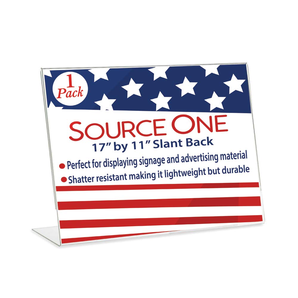 Sourceone.Org Deluxe 17 Wide X 11 Tall Slant Back Clear Thick Acrylic Sign Holder - Brochure Holder