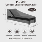 Purefit Outdoor Chaise Lounge Cover, Lounge Chair Covers Waterproof Patio Furniture Lounge Chair Cover, Uv Resistant & Weatherproof, 2 Pack, 78' L X 35.5' W X 33' H Inches, Black