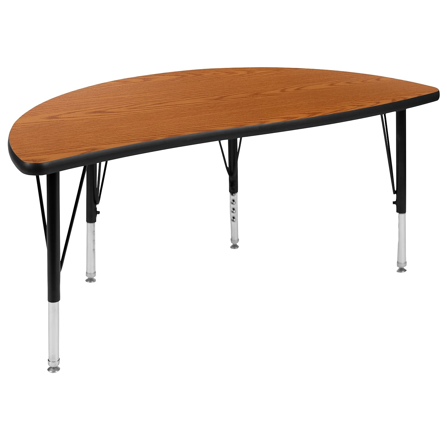 Flash Furniture 47.5 Half Circle Wave Collaborative Oak Thermal Laminate Activity Table - Height Adjustable Short Legs